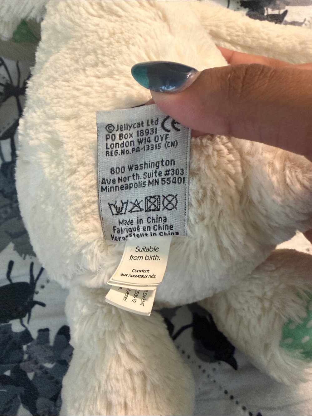 Medium sized cream jellycat with mint polka dot design, canada exclusive - Picture 3 of 5